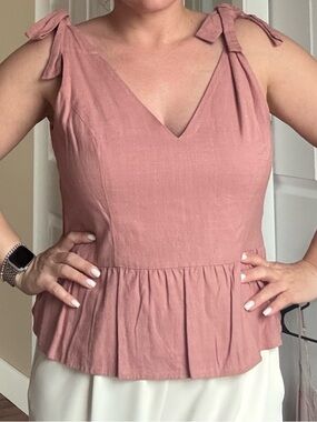 Express Dusty Rose Tie Shoulder Peplum Top XL Sleeveless Blouse